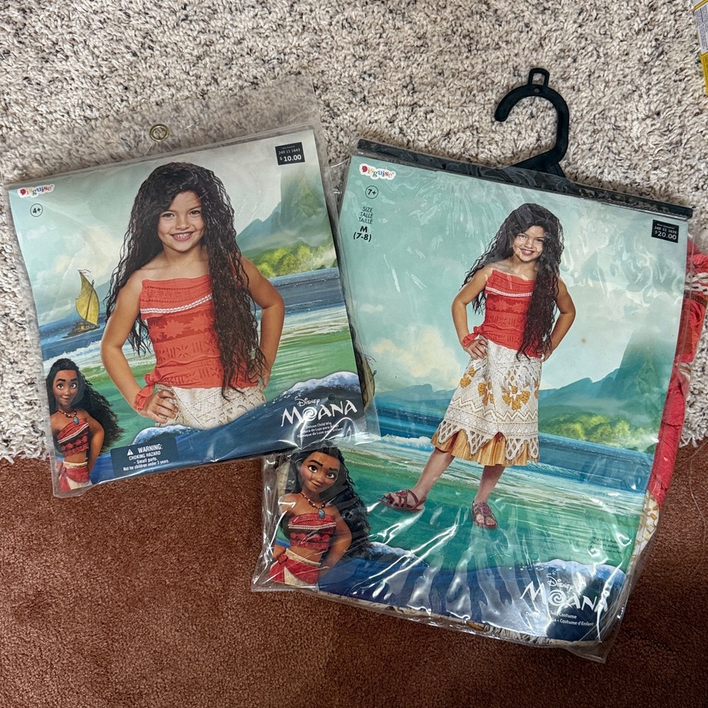 NEW Moana Kids Costume w/ Wig Set Size 7-8